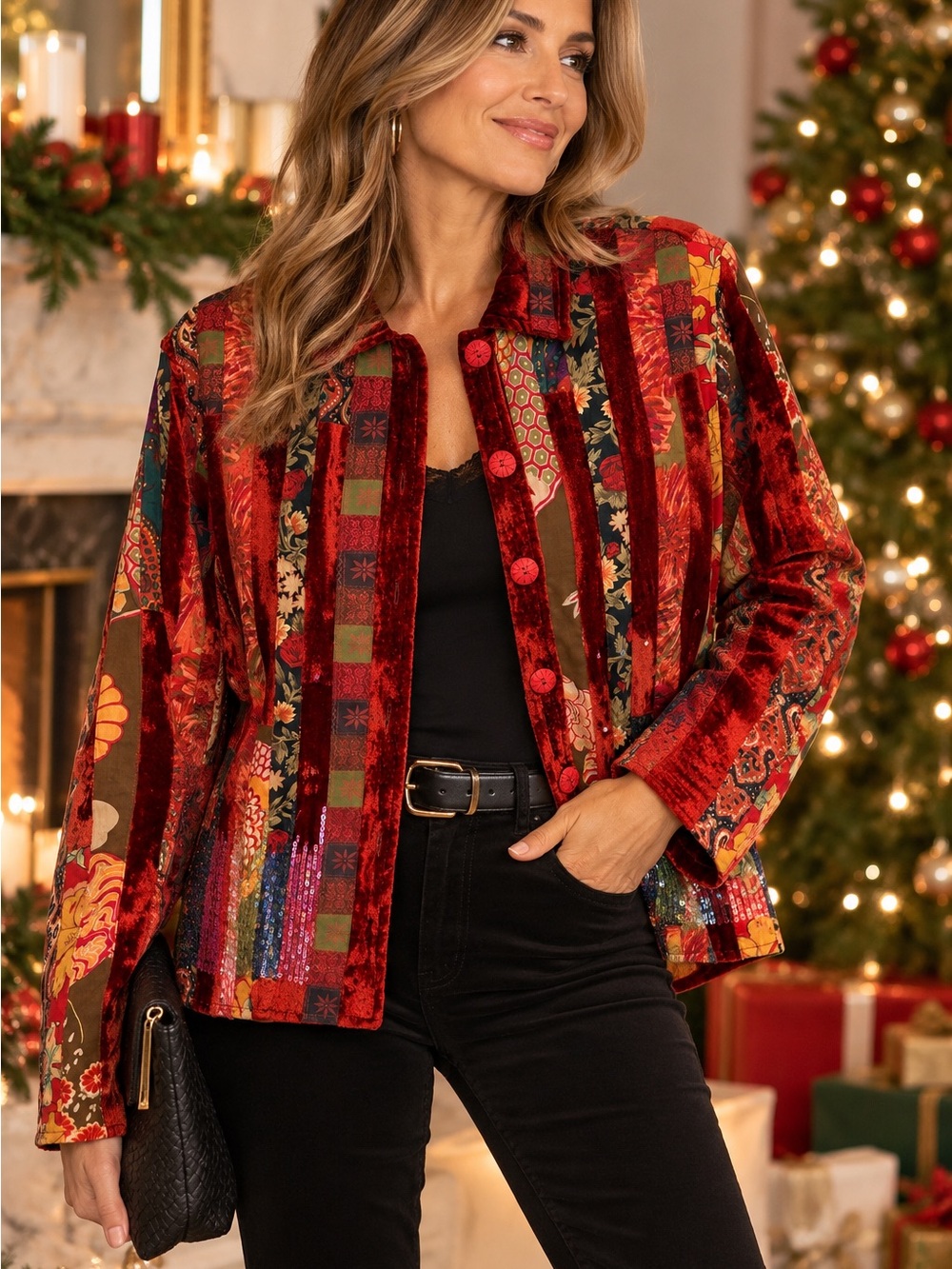 Coldwater Creek Boho Velvet Patchwork Jacket L